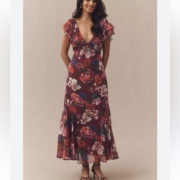 BHLDN Dresses & Skirts - Anthropologie BHLDN Flutter-Sleeve Plunging Maxi Dress NWT 2